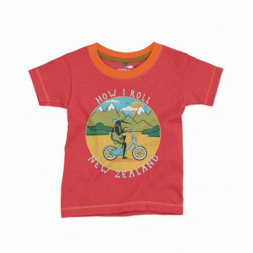 Kids New Zealand “This Is How I Roll” Cycling Kiwi T-Shirt - Orange
