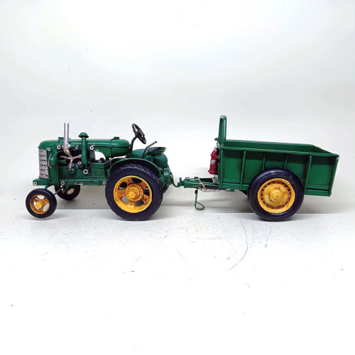retro style green tractor and trailer ornament