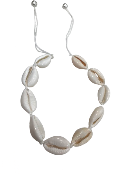 Adjustable shell anklet on cream cord