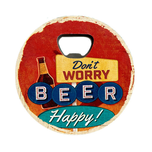 Wooden bottle opener - Don't worry beer happy!
