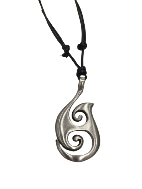 Pewter Fish Hook Double Koru Necklace