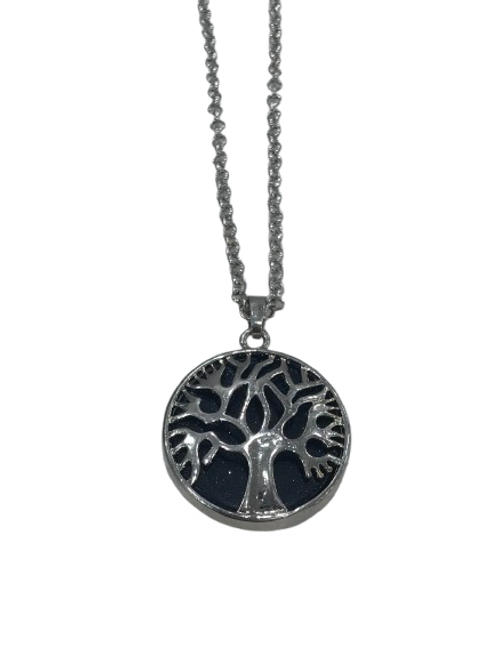 Tree of Life pendant with Blue Sand stone on silver coloured chain