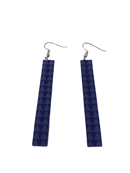 Blue rectangle dangly earrings with pacific spear design