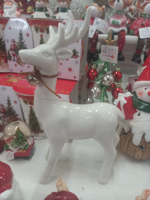White ceramic deer Christmas decoration (24cm tall)