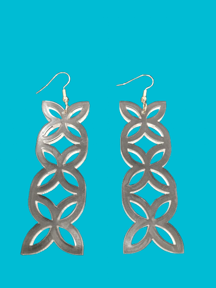 Clear triple frangipani earrings with cut-out details on hooks