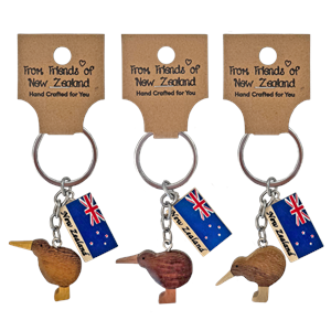 Mini wooden New Zealand kiwi bird keyring, approximately 3 x 9cm