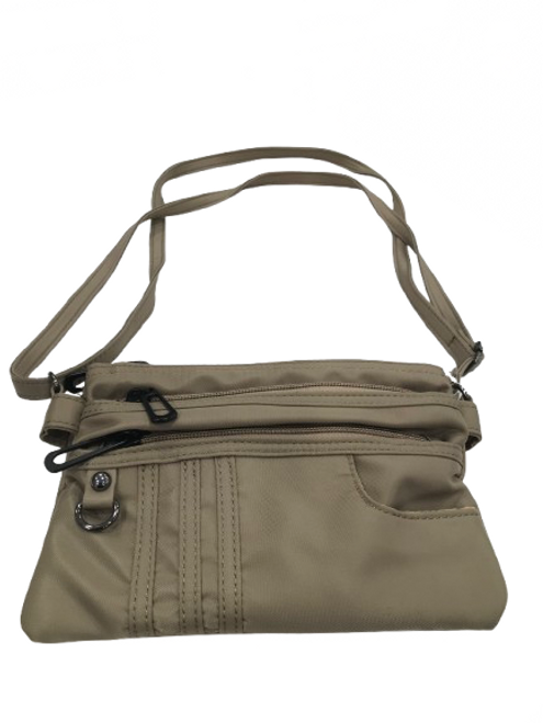 Small shoulder bag with double zip compartments - Taupe