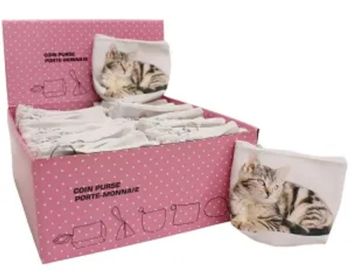 Coin Purse with Cat - zip up top 12cm x 9cm (price per each)