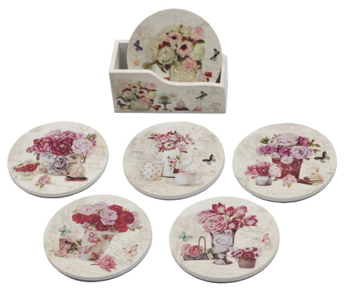 Floral Vase Coaster Set Of 6