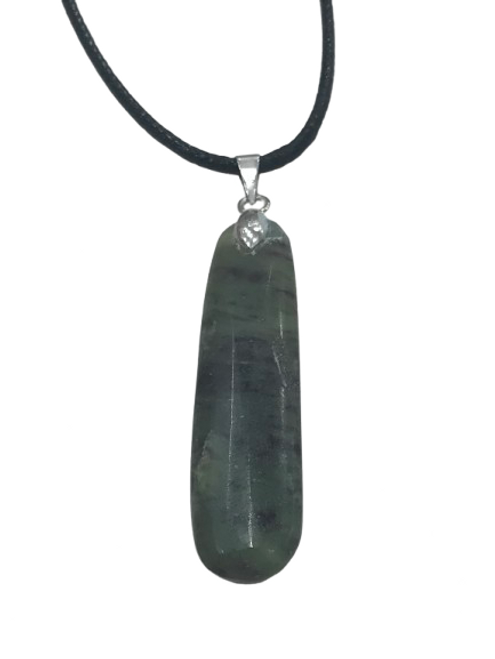 New Zealand Greenstone (pounamu) rounded edge pendant on black cord