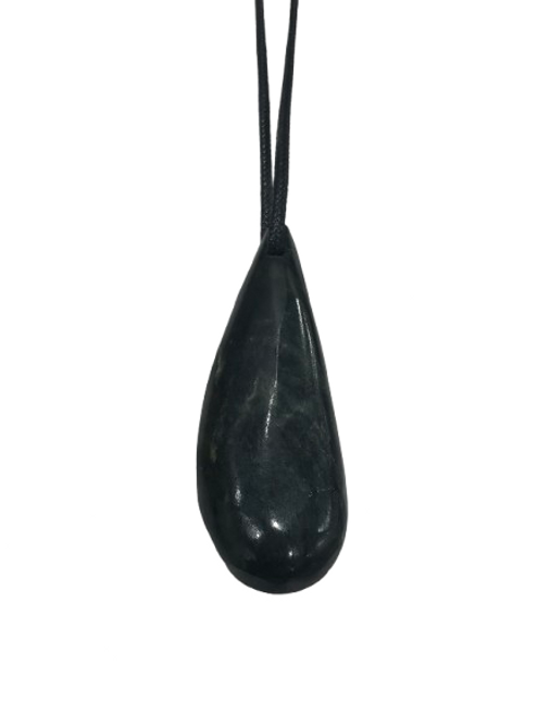 New Zealand greenstone teardrop pendant on black cord
