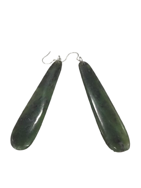 NZ greenstone long slim earrings on silver (.925) hooks