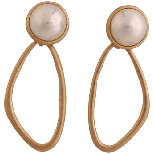 Irregular hollow oval earring on faux pearl stud Irregular hollow oval earring on faux pearl stud