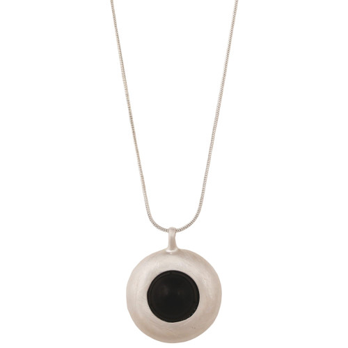 Matt silver colour metal disc necklace with black centre Matt silver colour metal disc necklace with black centre