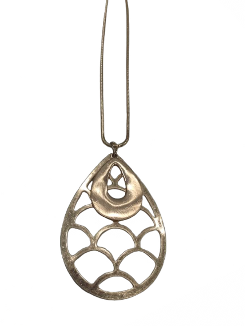 Double matt gold colour teardop necklace with cut out design Double matt gold colour teardop necklace with cut out design