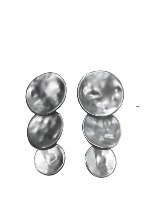 Triple silver colour disc dangly clip on earrings