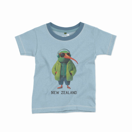 Kids New Zealand Kiwi Headphones & Sunglasses T-Shirt - Pale Blue