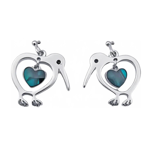 NZ Paua Kiwi Heart Dangle Hook Earrings NZ Paua Kiwi Heart Dangle Hook Earrings