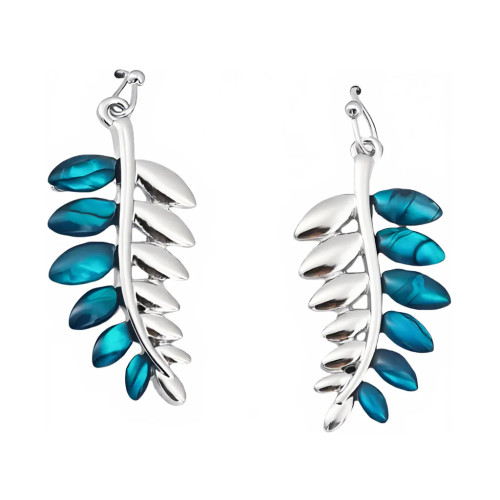 NZ Paua Silver Fern Dangle Hook Earrings NZ Paua Silver Fern Dangle Hook Earrings