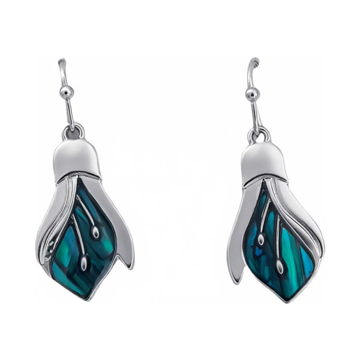 New Zealand Paua Kowhai Dangle Hook Earrings New Zealand Paua Kowhai Dangle Hook Earrings