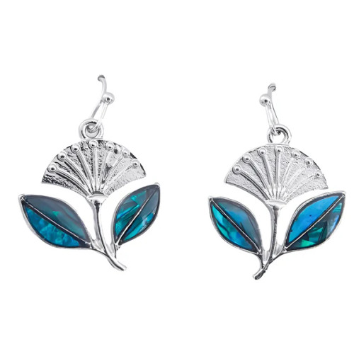 NZ Paua Pohutukawa Dangle Hook Earrings NZ Paua Pohutukawa Dangle Hook Earrings