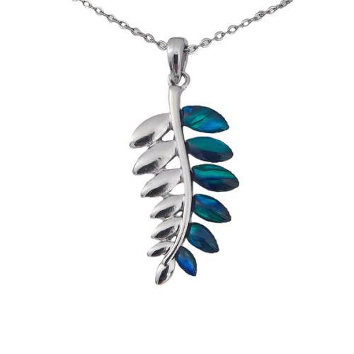 NZ Paua Silver Fern Chain Pendant Necklace NZ Paua Silver Fern Chain Pendant Necklace