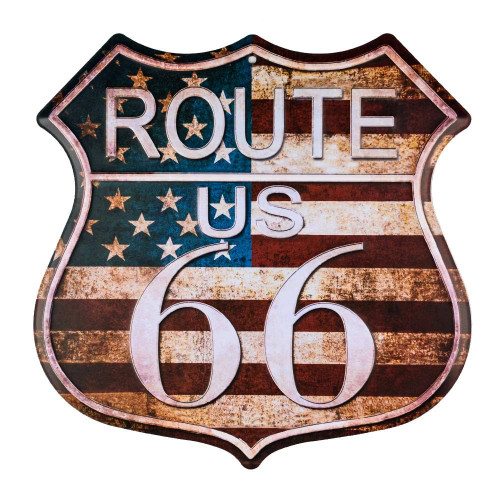 Retro Route 66 US Flag Shield Tin Sign Retro Route 66 US Flag Shield Tin Sign