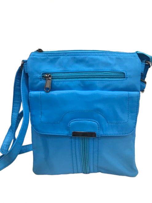 Bright sky blue shoulder bag with front pocket