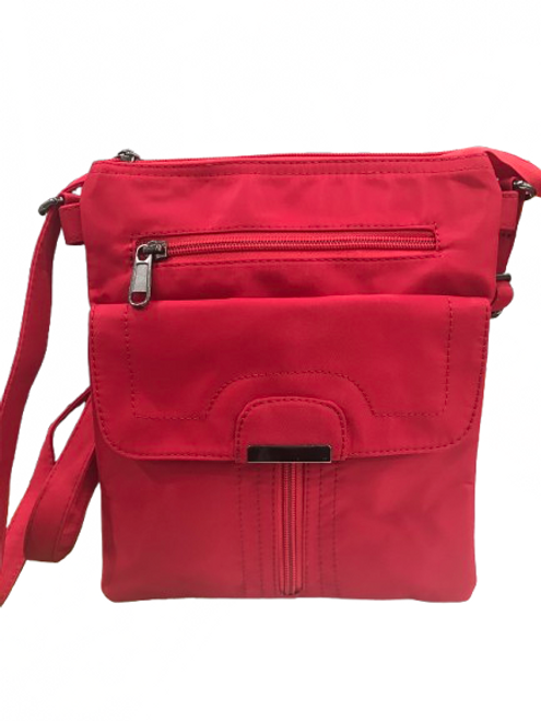 Red shoulder bag with front pocket