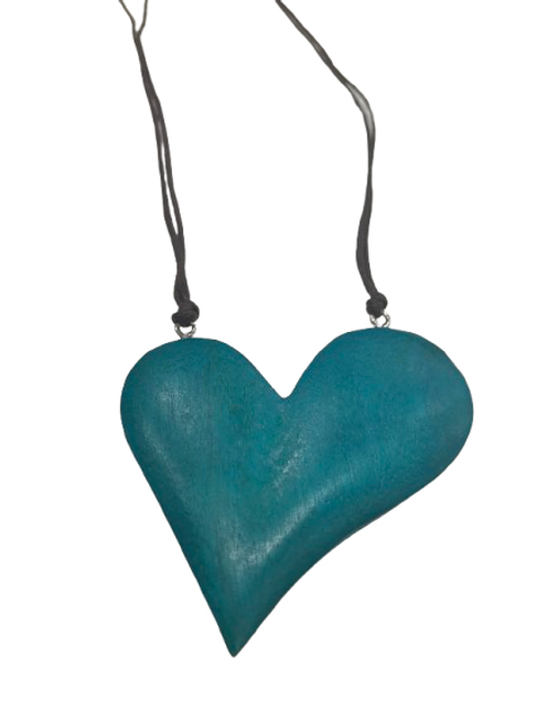 Wooden heart necklance on cord - various colours
