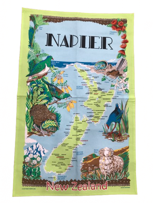 Napier Tea Towel With NZ Map Napier Tea Towel With NZ Map