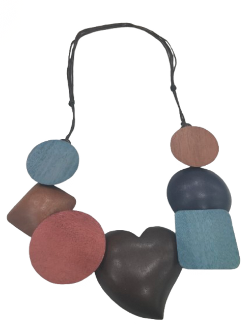 Irregular wooden bead necklace with heart - various colours Irregular wooden bead necklace with heart - various colours