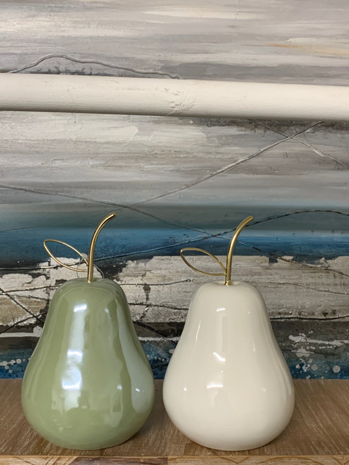 Pears White & Green with Gold Metal Stems Ceramic 16 cm 2 Assorted