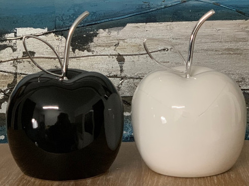 Apples Black And  White with Silver Stems Ceramic 12 cm 2 Assorted