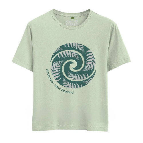 Womens New Zealand T Shirt - Silver Fern-Green Womens New Zealand T Shirt - Silver Fern-Green