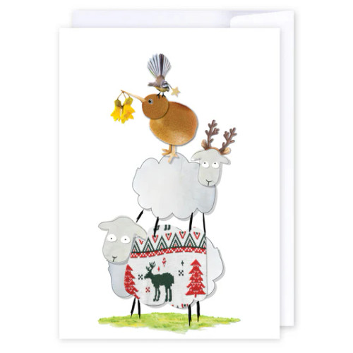 Kiwiana Christmas card - kiwi animals tree Kiwiana Christmas card - kiwi animals tree