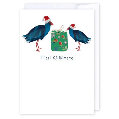 Kiwiana Christmas card- Meri Kirihimete with pukekos Kiwiana Christmas card- Meri Kirihimete with pukekos