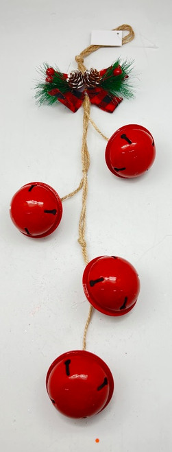 Red Bells Hanging with Ribbon, Cones & Berries