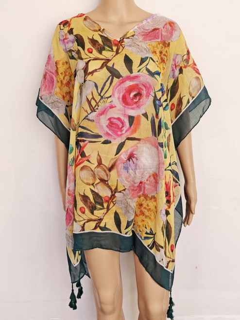 Kaftan with peonies and green border Kaftan with peonies and green border