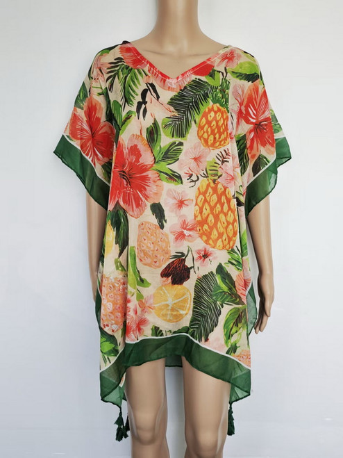 Kaftan with hibiscus and pineapple design Kaftan with hibiscus and pineapple design