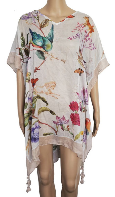 Kaftan with bird and fox design Kaftan with bird and fox design