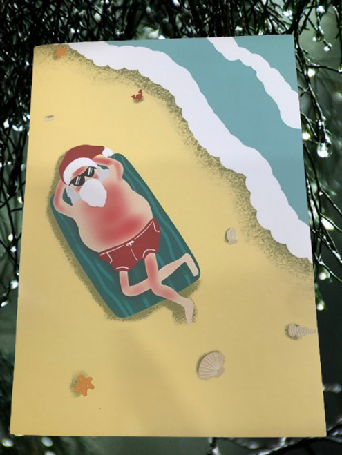 Jasmine Ruru Christmas Card-Santa On Beach