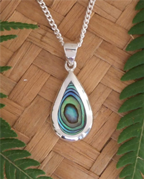 Tear Drop NZ Paua Sterling Silver Pendant & Chain