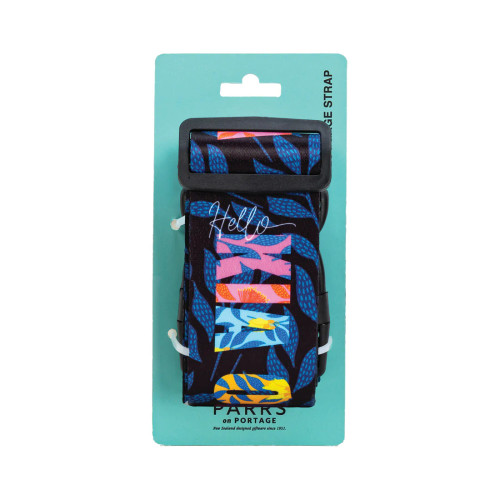 Floral luggage strap featuring Kia Ora and Hello wording