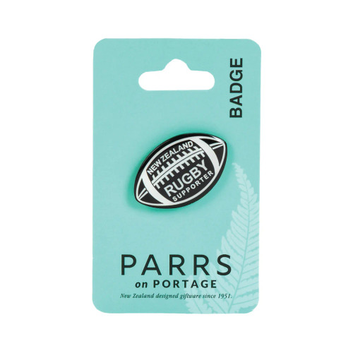 Black and white NZ Rugby Supporter rugby ball badge
