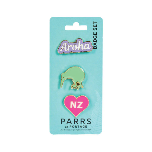 NZ Badge Set of 3 - Aroha, Kiwi, Heart NZ