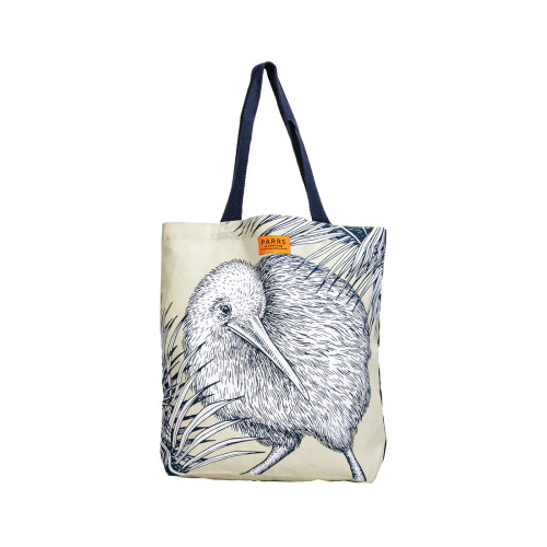 Navy and Cream Kiwi Canvas Tote Bag