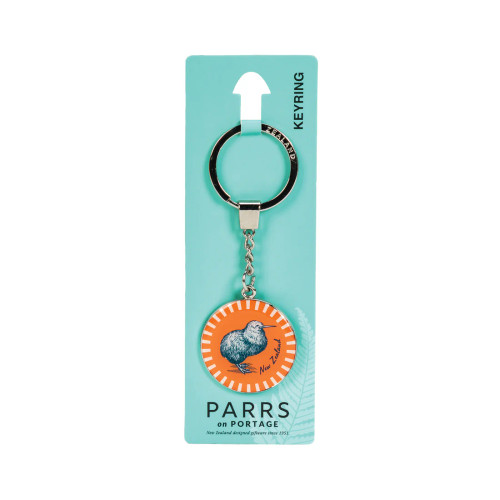NZ Round Orange Kiwi Metal Keyring