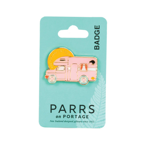 New Zealand pink campervan pin badge