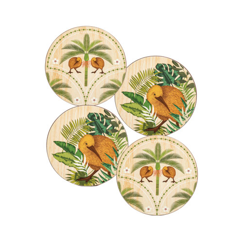 Tropical Kiwi and Nikau Tree Coaster Set of 4